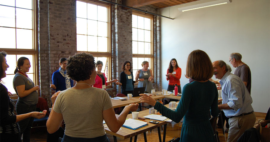 Participants gathered around the table during RSF's Shared Gifting Circle in Philadelphia 